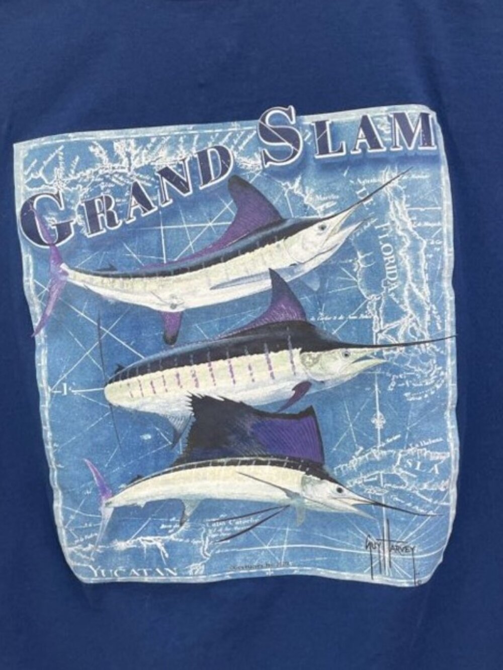Guy Harvey T Shirt Men's M Navy Blue Grand Slam Swordfish Graphic Cotton‎